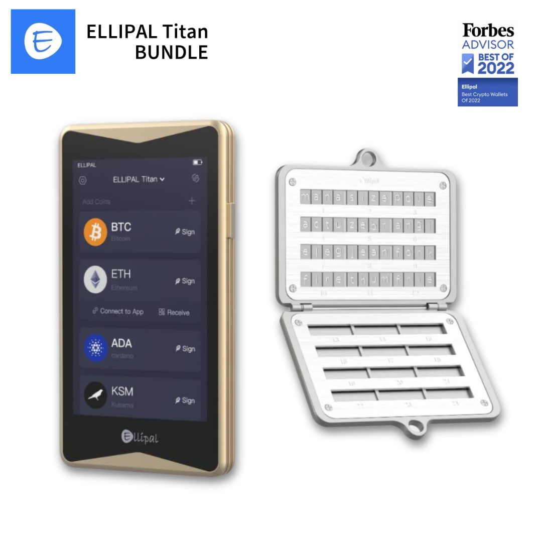 Ellipal Titan | Gold + Mnemonics Metal Seed Phrase Steel Bundle
