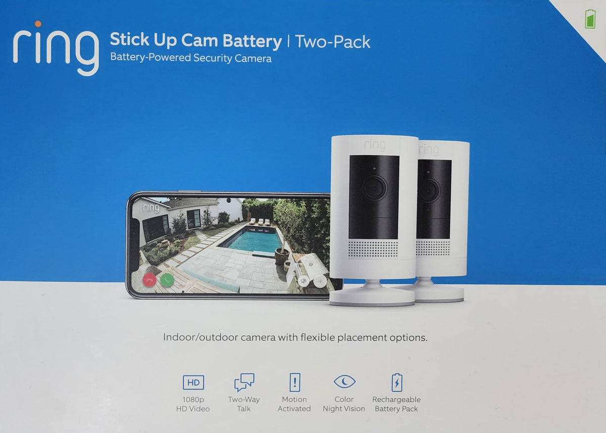 Two Pack: Ring Stick Up Security Camera Battery Powered