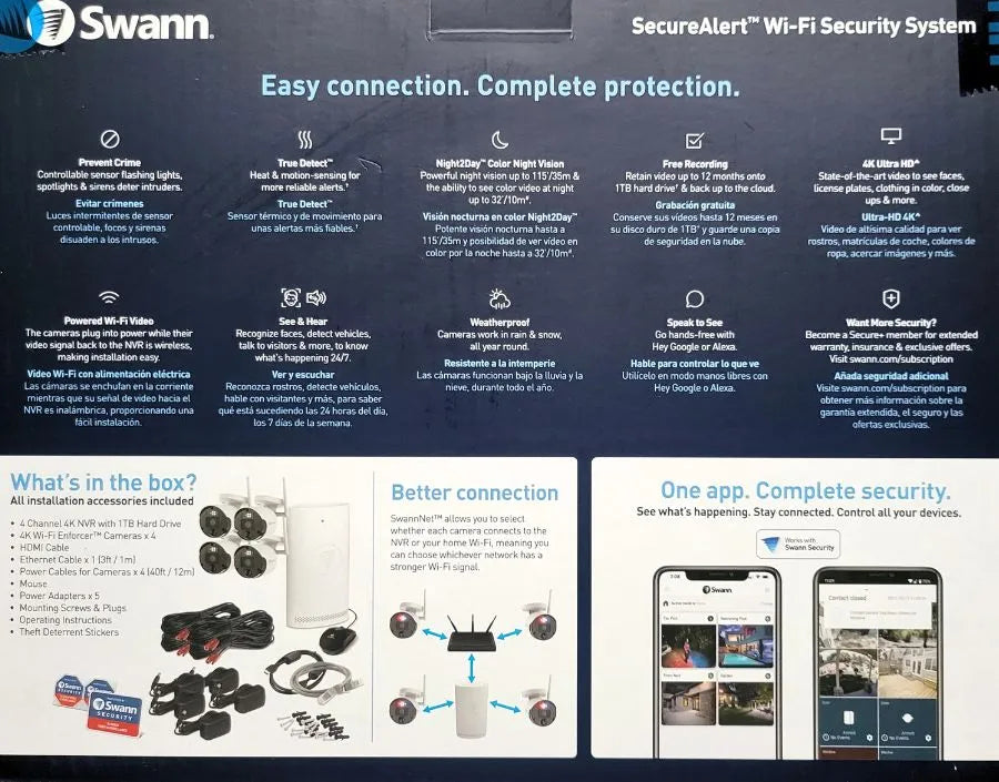 Swann Secure Alert Wi-Fi NVR Security System 4 Camera 4 Channel 4K Ultra HD