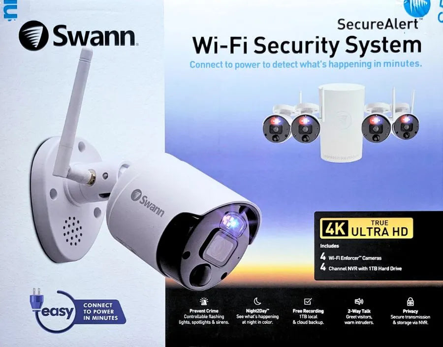 Swann Secure Alert Wi-Fi NVR Security System 4 Camera 4 Channel 4K Ultra HD