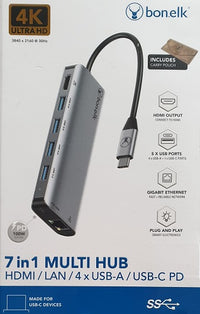 Bonelk 7 in 1 USB-C Multiport Hub Adapter - HDMI / LAN / 4x USB-A / USB-C PD