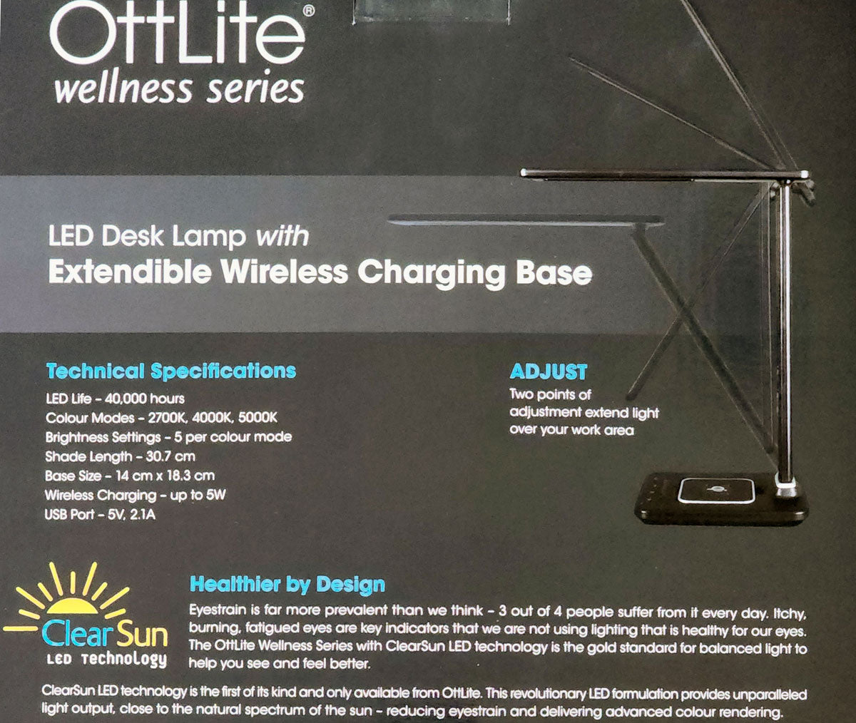 OttLite LED Desk Lamp with Extendible Wireless Charging Base